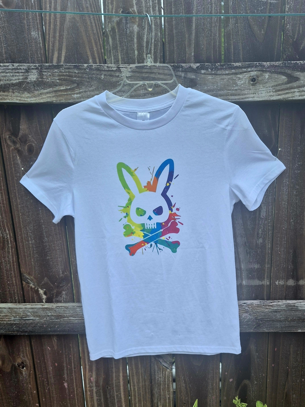 Psycho Skull Bunny White Cotton T-Shirt Medium Unisex Graphic Tee Crew Neck